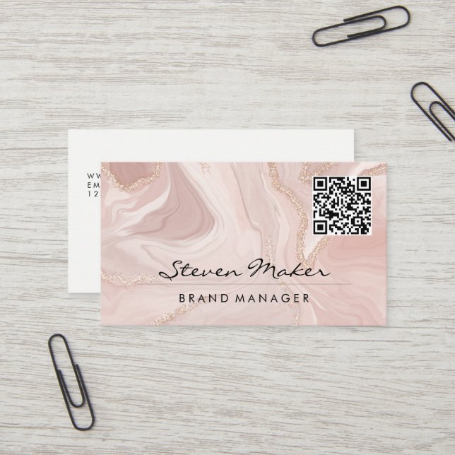 Rosa Marmor | QR Code Business Card Visitenkarte (Vorderseite/Rückseite Beispiel)