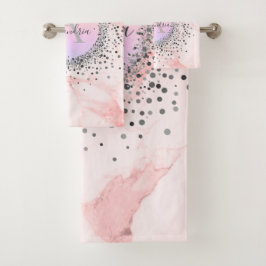 Rosa Marmor Silver Speckled Glittery Monogram Badhandtuch Set