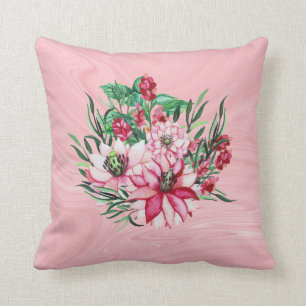 Rosa Marmor und exotische Blume Kissen