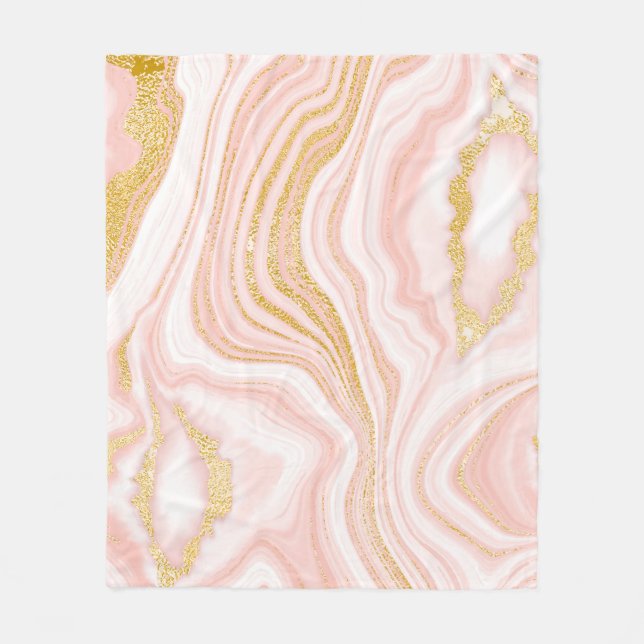 Rosa Marmor und goldene Textur Fleecedecke (Vorderseite)