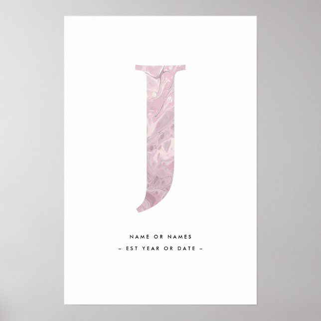 Rosa Marmorbuchstabe J Initial w/Personalization A Poster (Vorne)