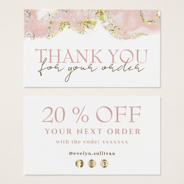 Rosa Marmordesign Danke Discount Card (Vorne & Hinten)