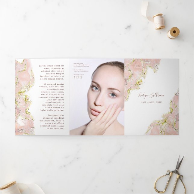 Rosa Marmordesign-Trifold-Broschüre Dreifach Gefaltete Karte (Außenbereich)