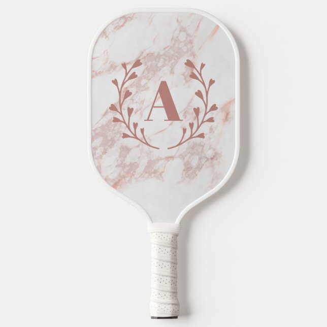 Rosa Marmormonogramm erste benutzerdefinierte Girl Pickleball Schläger (Vorderseite)