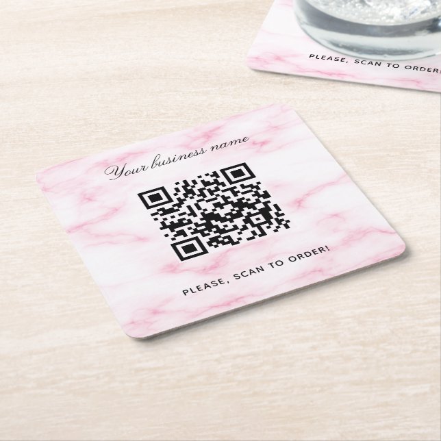 Rosa Marmormor, Firmenname qr Rechteckiger Pappuntersetzer (angewinkelt)