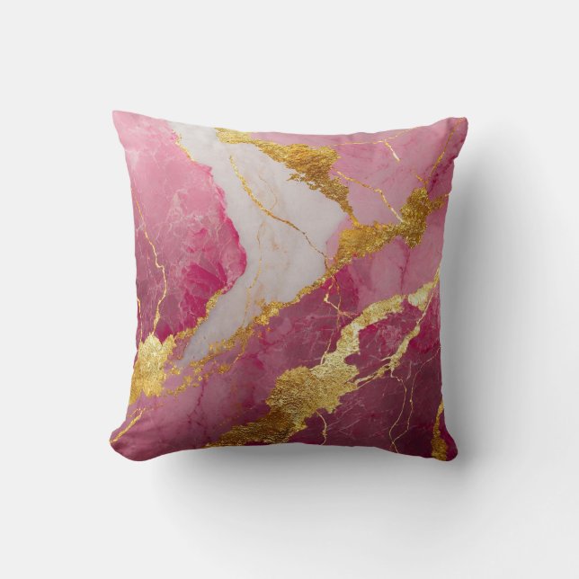 Rosa Marmormuster mit Gold Kissen (Vorderseite)