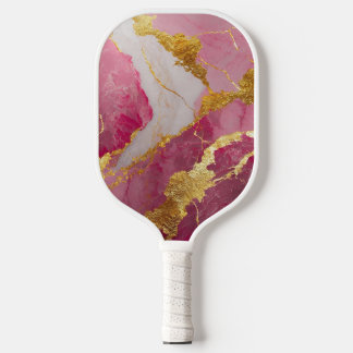 Rosa Marmormuster mit Gold Pickleball Schläger