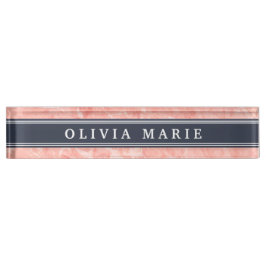 Rosa Marmormuster Navy Blue Akzent Namensplakette