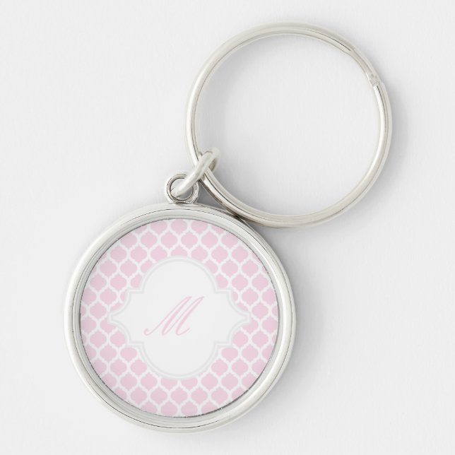 Rosa marokkanisches Muster mit Monogramm-Schlüssel Schlüsselanhänger (Vorne)