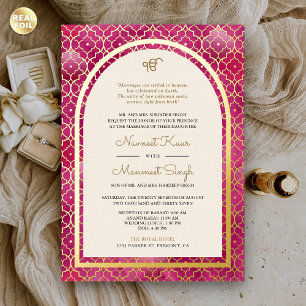 Rosa marokkanisches Muster Sikh Bogen Hochzeit Gol Folieneinladung