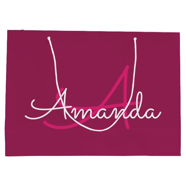 Rosa Marsala Monogram Name Brautparty Große Geschenktüte (Rückseite)
