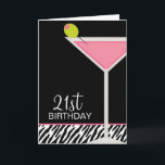 Rosa Martini- und Zebra-Muster Karte<br><div class="desc">Die kundengerechten Grußkarten,  die ein Martini-Glas mit einer Olive auf einem Schwarzen und einem Zebra kennzeichnen,  drucken Hintergrund. Kunst © JW ILLUSTRATIONEN</div>