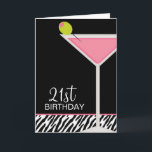 Rosa Martini- und Zebra-Muster Karte<br><div class="desc">Die kundengerechten Grußkarten, die ein Martini-Glas mit einer Olive auf einem Schwarzen und einem Zebra kennzeichnen, drucken Hintergrund. Kunst © JW ILLUSTRATIONEN</div>