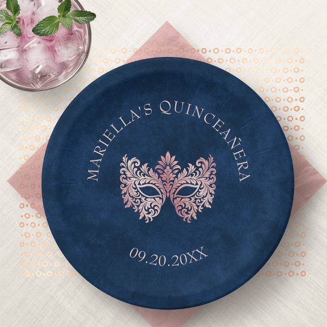 Rosa Masquerade Maske Elegante Quinceanera Pappteller (Von Creator hochgeladen)