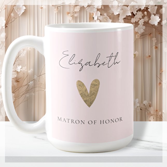 Rosa Matron of Honor Gold Heart Moderne Schrift Kaffeetasse (Von Creator hochgeladen)