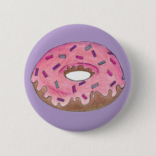 Rosa Mattierte Donut Doughnut mit/ Sprinklen Junk Button