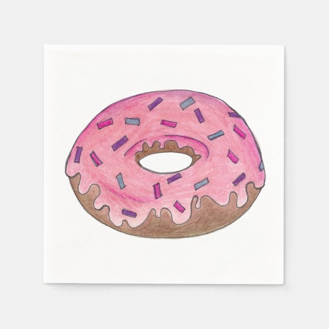 Rosa Mattierte Donut Doughnut mit Sprinklen Napkin Serviette (Vorderseite)