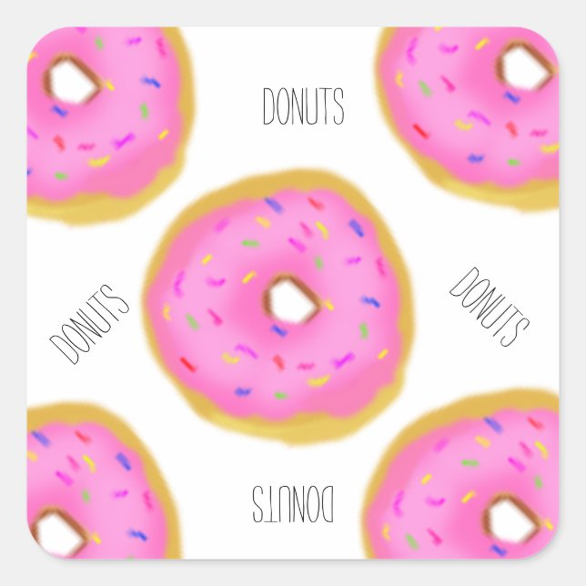 Rosa Mattierte Donuts Donuts Donuts Quadratischer Aufkleber (Vorderseite)