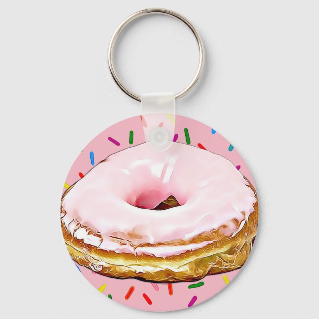 Rosa Mattierte Erdbeere Doughnut Key Chain Schlüsselanhänger (Vorderseite)