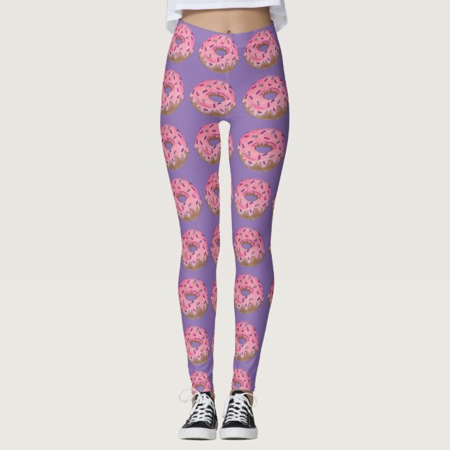 Rosa Mattierte Sprinklen Donut Doughnut Junk Food Leggings (Vorderseite)