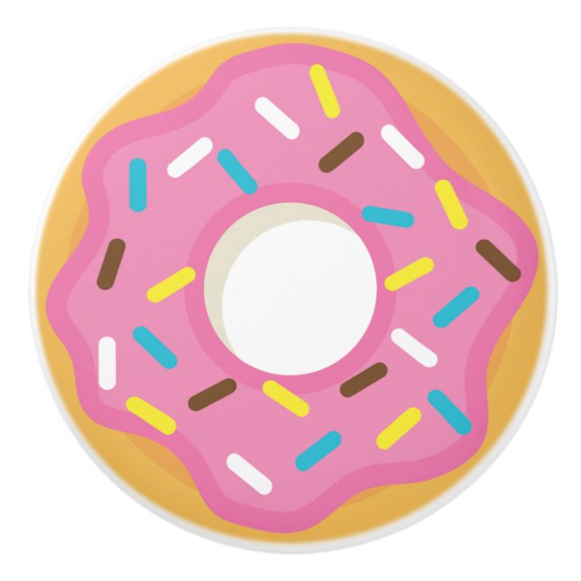Rosa Mattierter Donut mit Sprinklen Keramikknauf (Vorderseite)