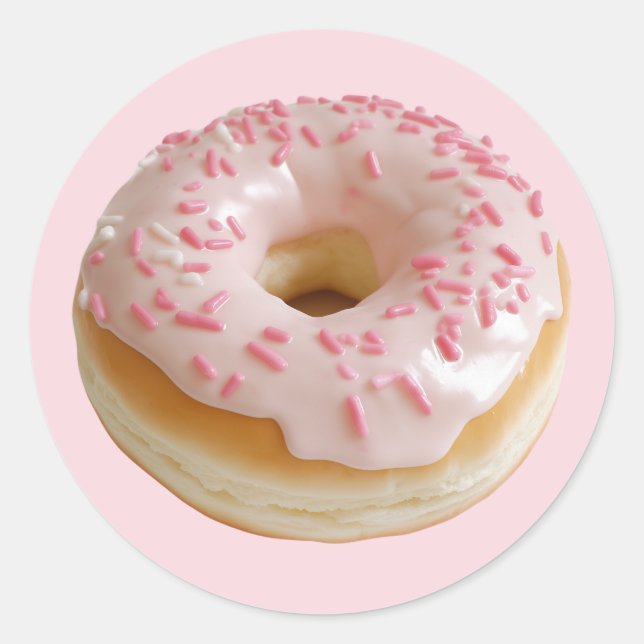 Rosa Mattierter Donut mit Sprinklen Runder Aufkleber (Vorderseite)
