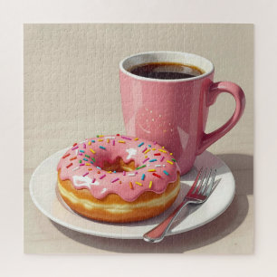 Rosa, Mattierter Donut und Kaffee