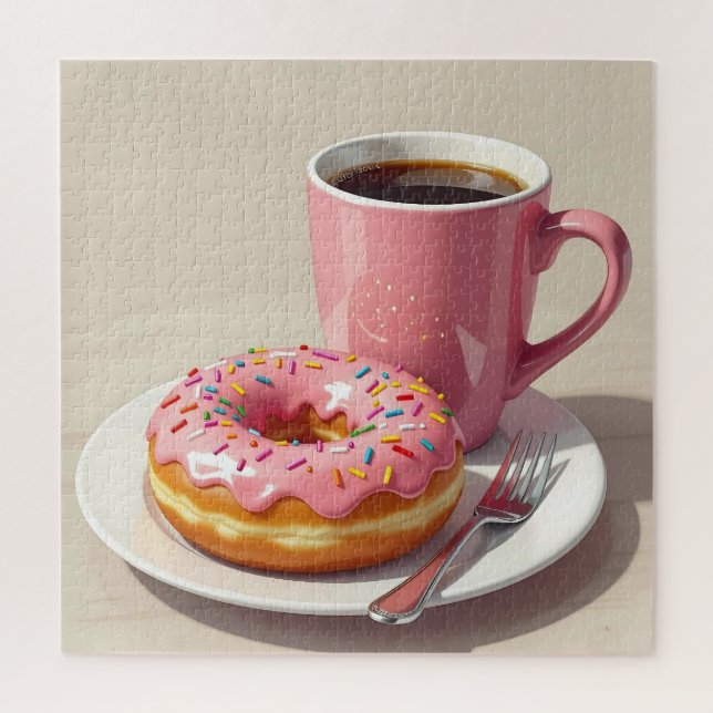 Rosa, Mattierter Donut und Kaffee (Vertikal)