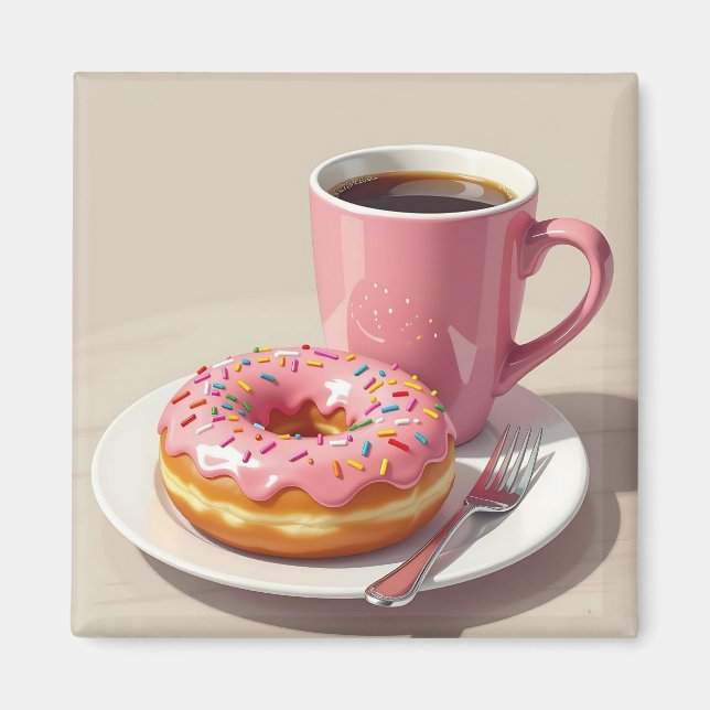 Rosa, Mattierter Donut und Kaffee Magnet (Vorne)