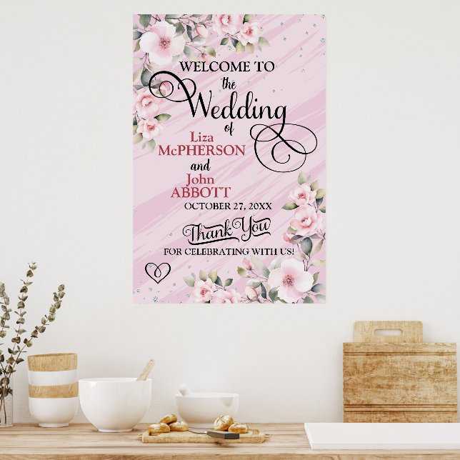 Rosa Mattierter Hibiskus Hochzeitsempfang Poster (Küche)
