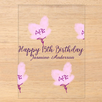 Rosa mauve Blumen 15. Geburtstag Quinceanera Name Acryleinladungen