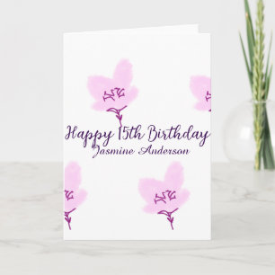 Rosa mauve Blumen 15. Geburtstag Quinceanera Name Karte