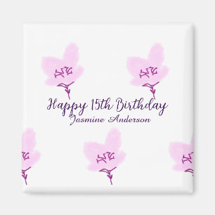 Rosa mauve Blumen 15. Geburtstag Quinceanera Name Magnet