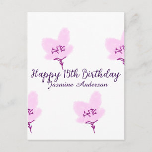 Rosa mauve Blumen 15. Geburtstag Quinceanera Name Postkarte