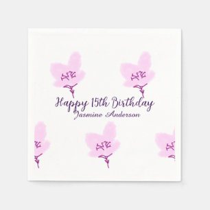 Rosa mauve Blumen 15. Geburtstag Quinceanera Name Serviette