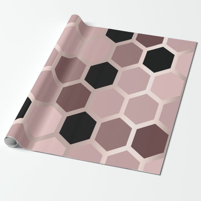Rosa Mauve Rose Gold Geometry Honeycomb Hexagon Geschenkpapier (Ungerollt)
