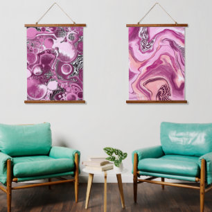 Rosa, Mauve und Magenta Marmorflüssigkeit Kunst Wandteppich Mit Holzrahmen