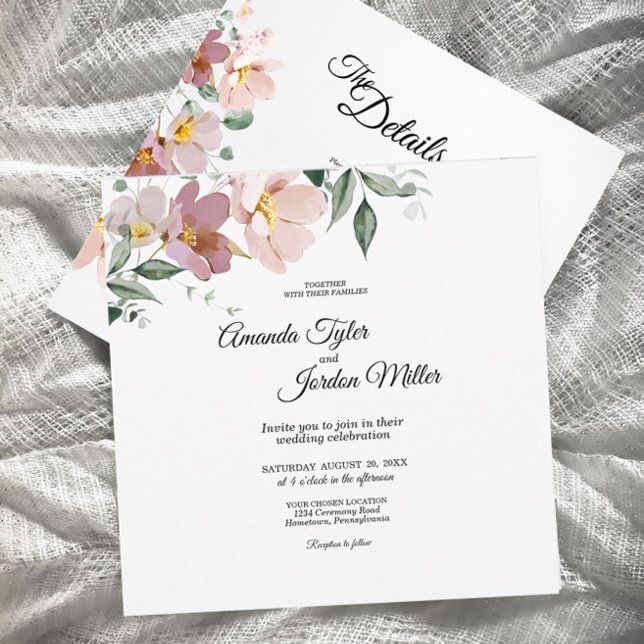 Rosa Mauve Vintager Blumenplatz bei einer Hochzeit Einladung (Von Creator hochgeladen)