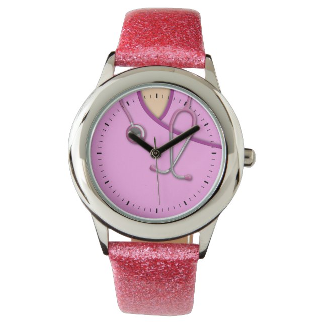 Rosa Medizin Armbanduhr (Vorderseite)