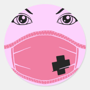rosa medizinische Maske Grafik Runder Aufkleber