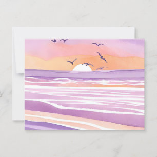 Rosa Meere Wasserfarben-Sonnenuntergang-Ozeanwel Postkarte