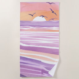 Rosa Meere | Wasserfarben Sonnenuntergang Ozeanwel Strandtuch