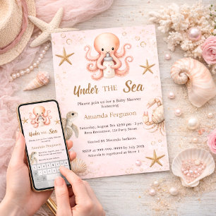 Rosa Meeres- und Ozeantiere Mädchen Baby Shower Einladung