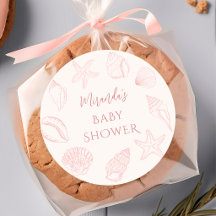 Rosa Meeresmuschel-Küsten-Baby-Party-Aufkleber