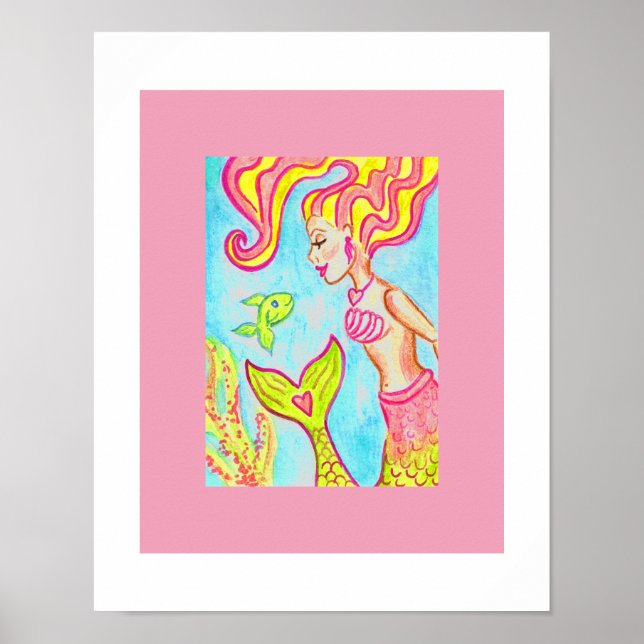 Rosa Meerjungfrau - Kunst drucken Poster (Vorne)