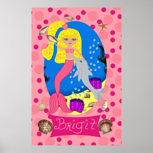Rosa Meerjungfrau und Dolphin Print Poster (Vorne)