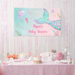 Rosa Meerjungfrau unter der Meerjungdusche Banner