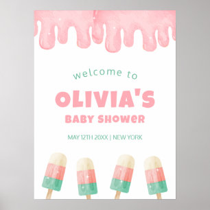 Rosa Melt Ice Cream Pop Baby Dusche Empfang Poster