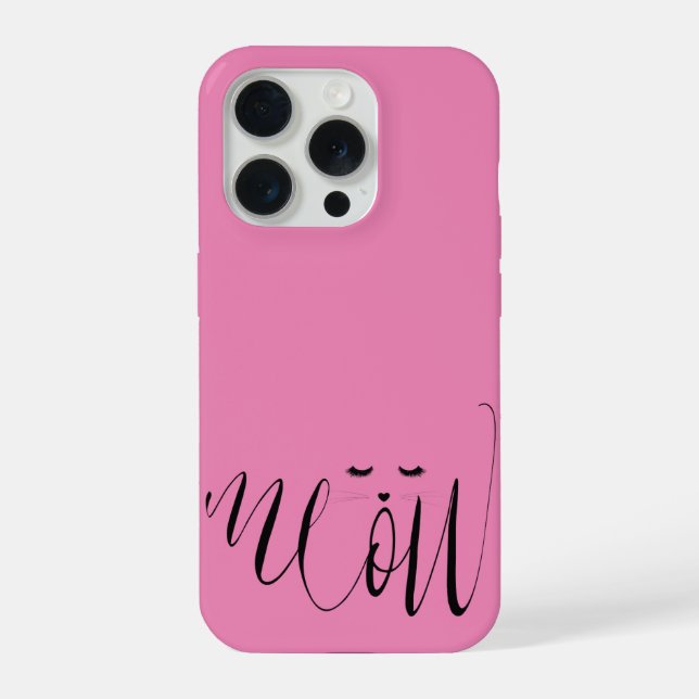 Rosa Meow Cat iPhone 15 Pro Hülle (Rückseite)