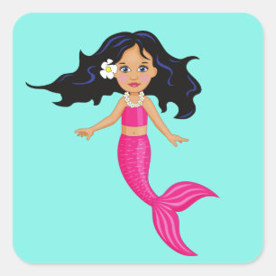 Rosa-Mermaid-Girl Quadratischer Aufkleber